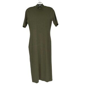 Marine Layer Lexi Dress Mock Neck Midi Short Sleeve Olive Green Sz M